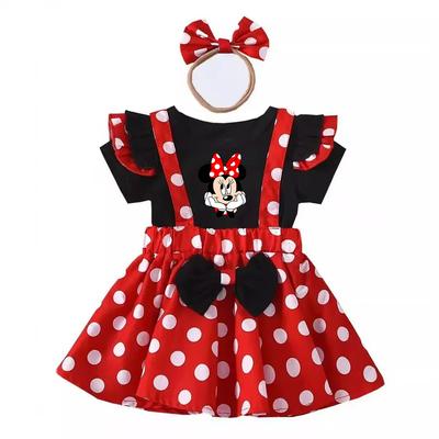 2 Τμχ/Σετ Mickey Minnie Mouse Παιδικό Ρούχο Κοριτσιών Καλοκαιρινό Βραδινό Παιδικό με Τελείες Μπλούζα Φούστα Cosplay Φόρεμα με Στέκα Φιόγκο