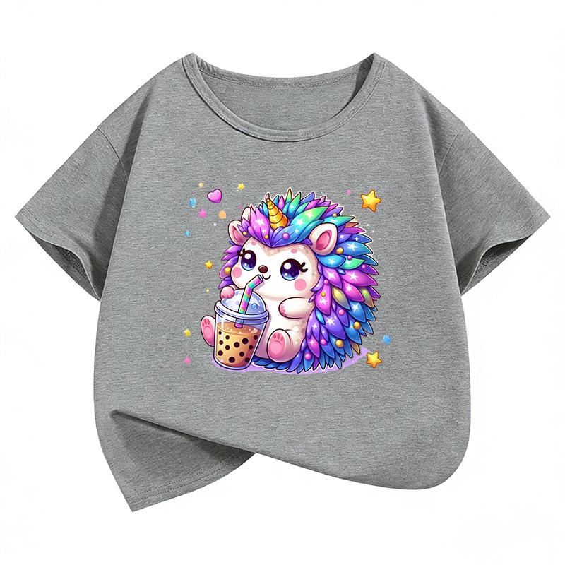 Funny Colorful Hedgehog TShirt Printed T Shirt Girls Summer Clothes Short Sleeve Tops TShirts Cute Kids Clothing