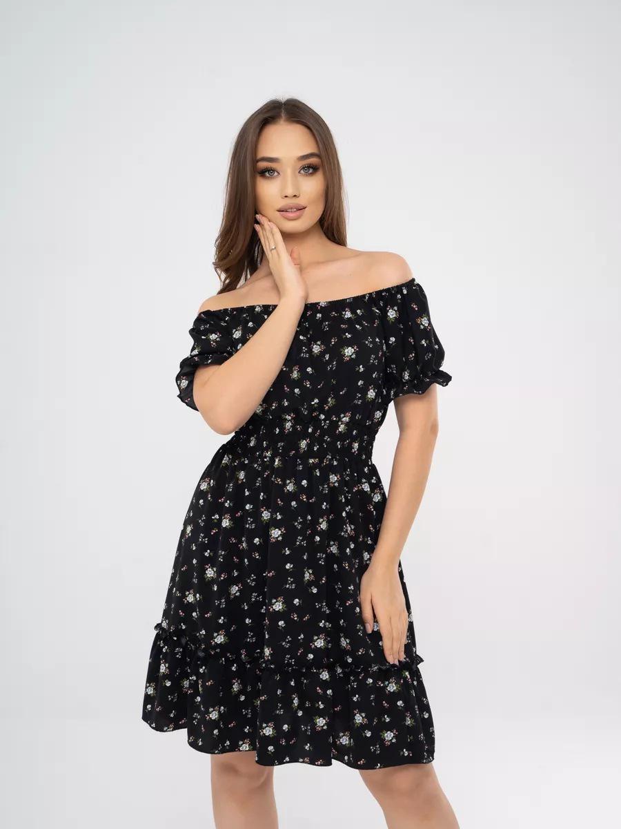 

New Casual Fashion Print One-Shoulder Short Sleeve Waist-Gathering Dress for Women XL чорний