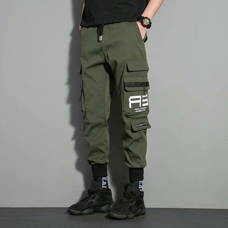 

Spring and Summer Thin Pants Men s Loose Leggings Work Pants Trendy Overalls Trend Versatile 4XL зелений
