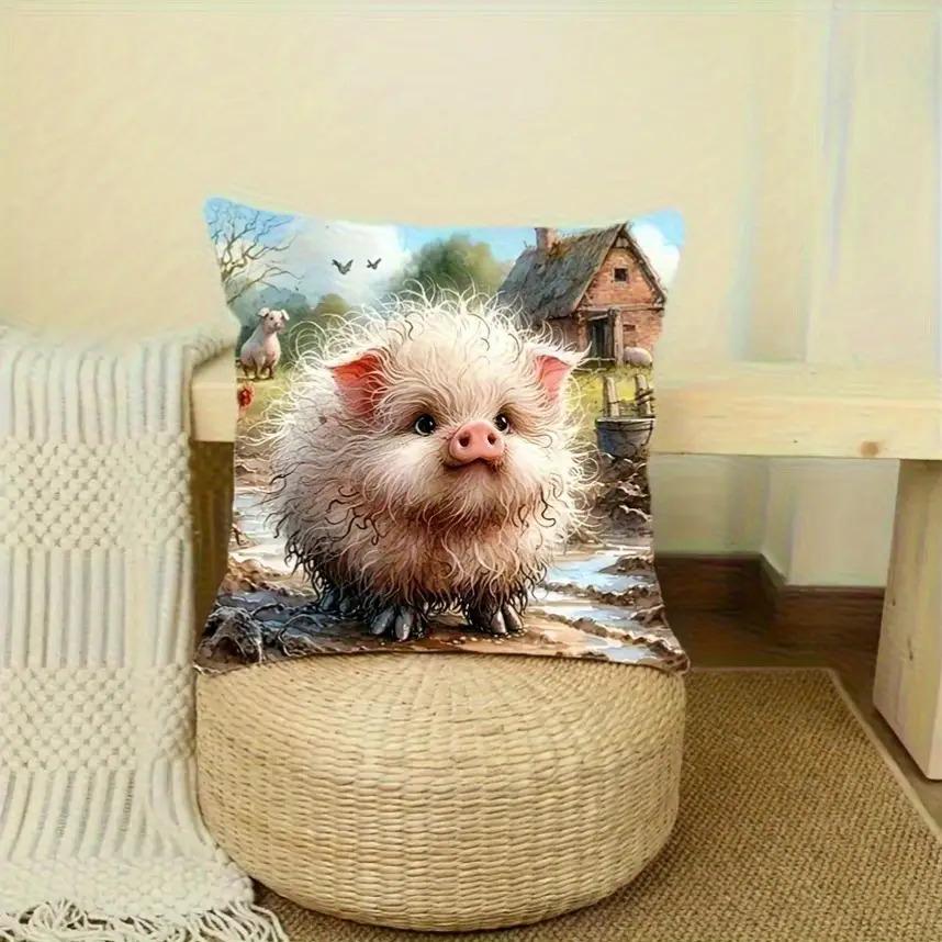 1Pc Cute Pig Pillowcase, Modern Style Polyester Cushion Cover, Zipper Closure, Machine Washable, Home Decor For Living Room Balc