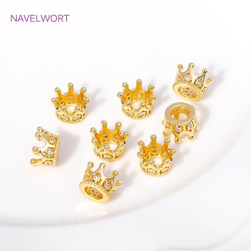 18K Gold Plated Brass With Zircon Crown Shape Spacer Beads Separators For Jewelry Making DIY Bracelet Beading Accessories
