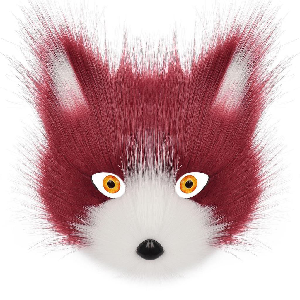 Halloween Faux Fur Cat-Fox Half Face Mask with Eyes - Cosplay Accessory