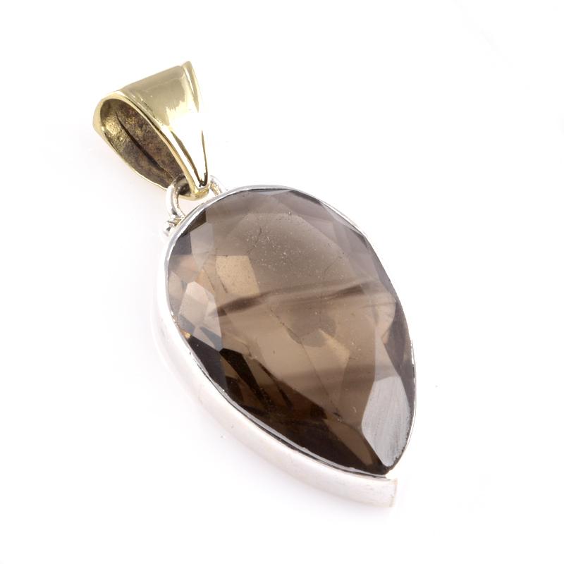 

Natural Smoky Quartz Gemstone 925 Sterling Silver Two Tone Pendant 1.8 r7A48