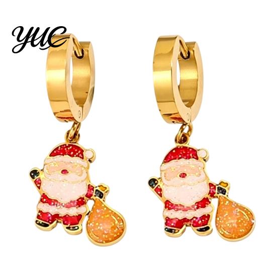Oil Dropping Earrings 1 Pair Women Christmas Dripping Earrings, Santa Claus Xmas Daily Wear Tree Sleigh Dangle Earring, Lightweight Hypoallergenic