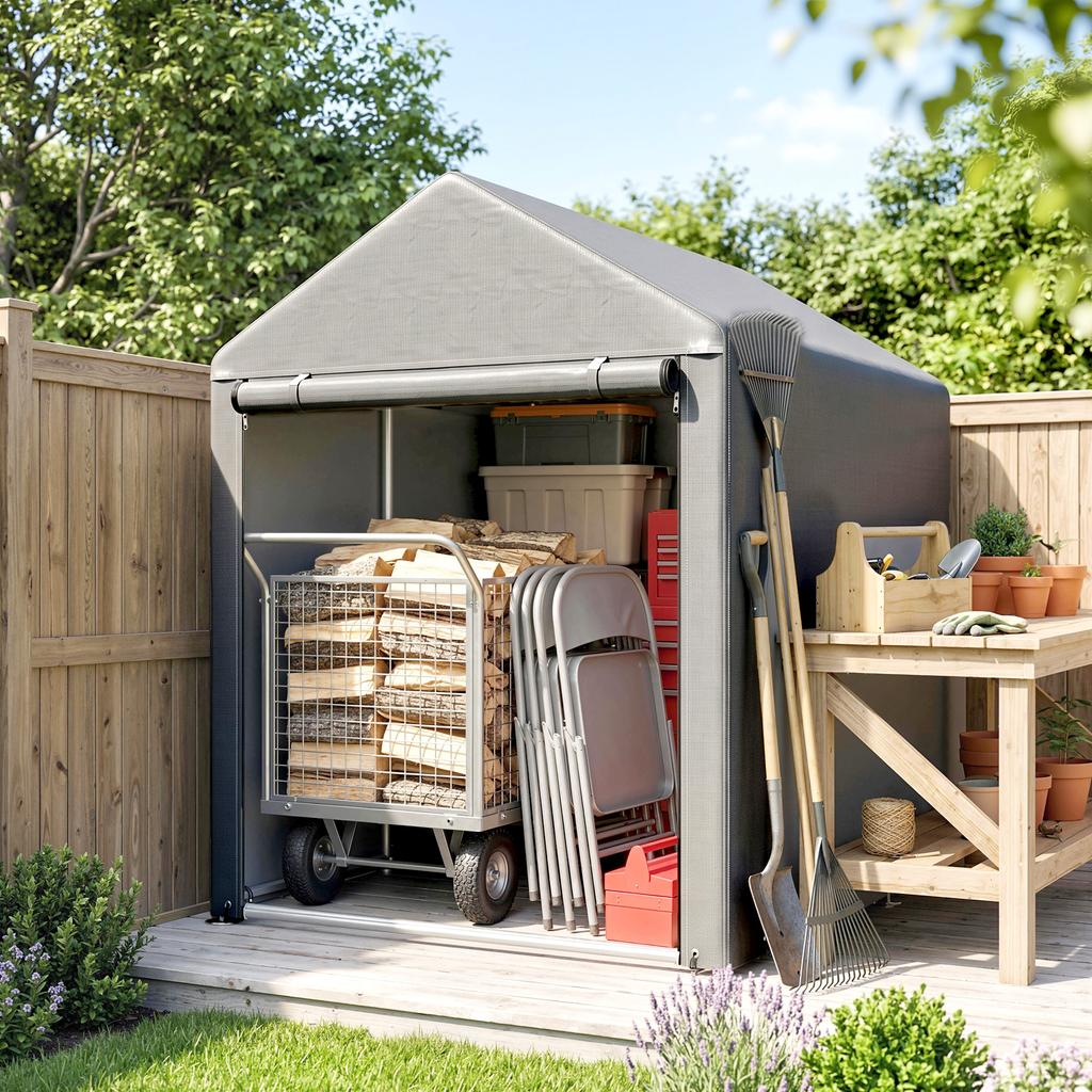 179 x 120cm Temporary Garden Shed, with Accessories - Light Grey