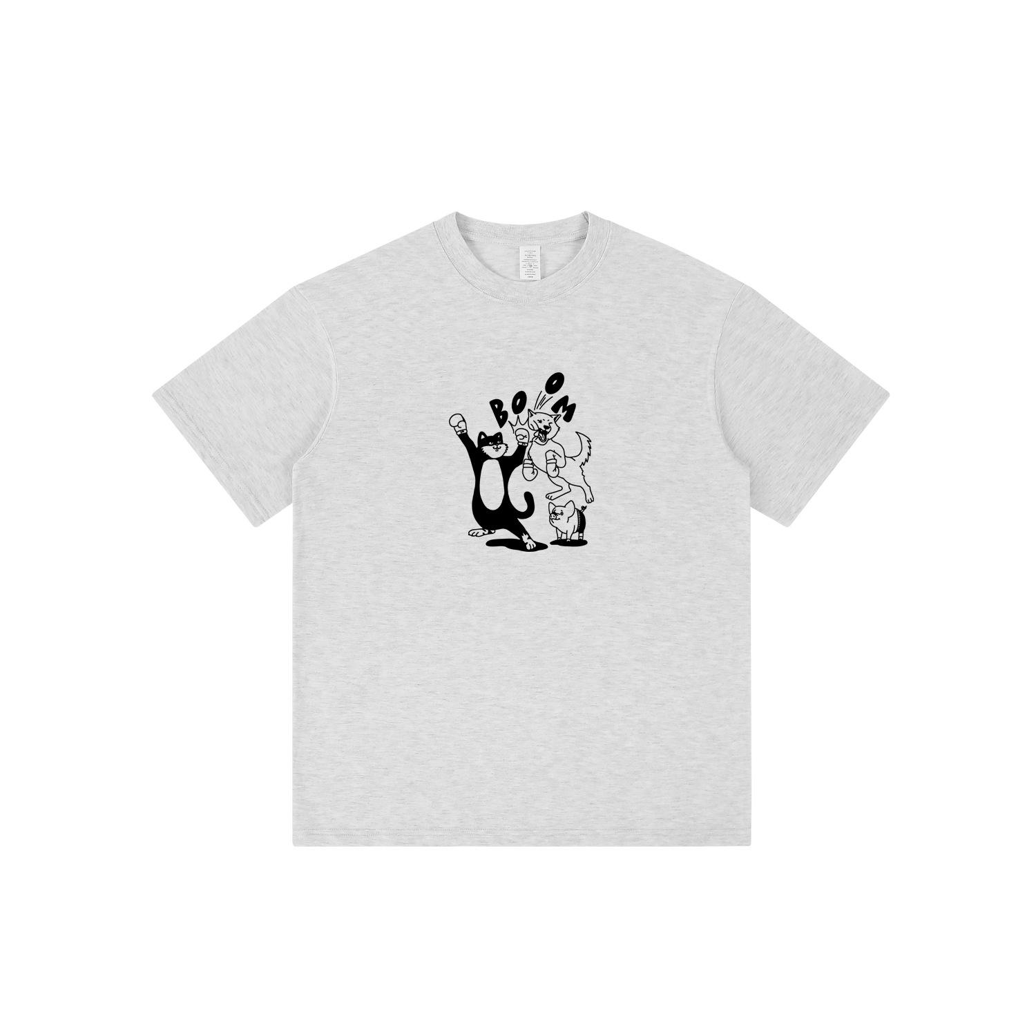 

Unisex 2024 Summer Retro Cat Cartoon Boxing T-Shirt, Pure Cotton, Loose Fit Triple Extra Large