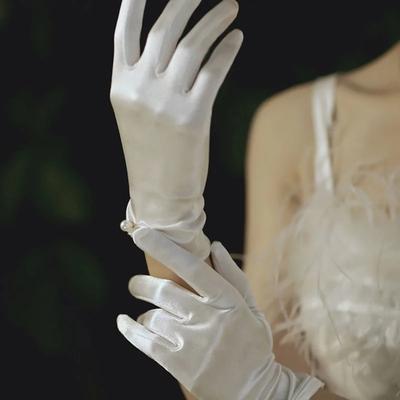 Dames Zomer Dun Kort Satijn Elastisch Etiquette Jurk Handschoenen Elegant Parel Kant Strik Fietsen Rijden Wanten