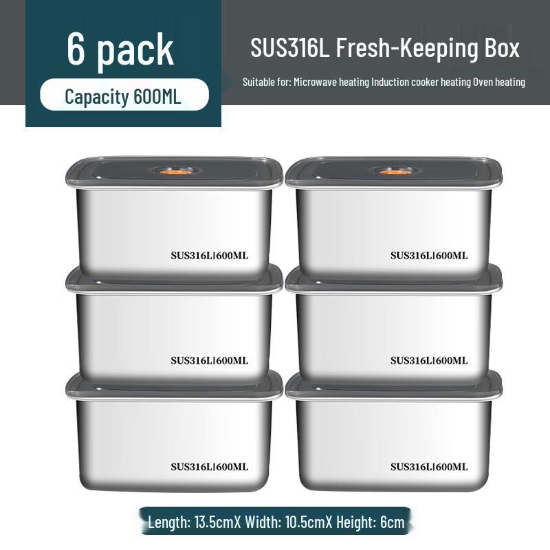 316 Stainless Steel Square Food Storage Container with Lid