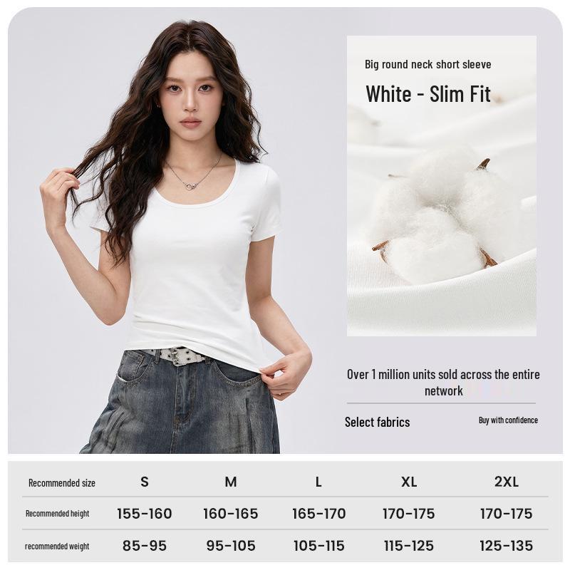

Women s American Style White Slim Round Neck T-Shirt, Short Sleeve, Summer 2026 Collection. L (52.5-57.5 kg)