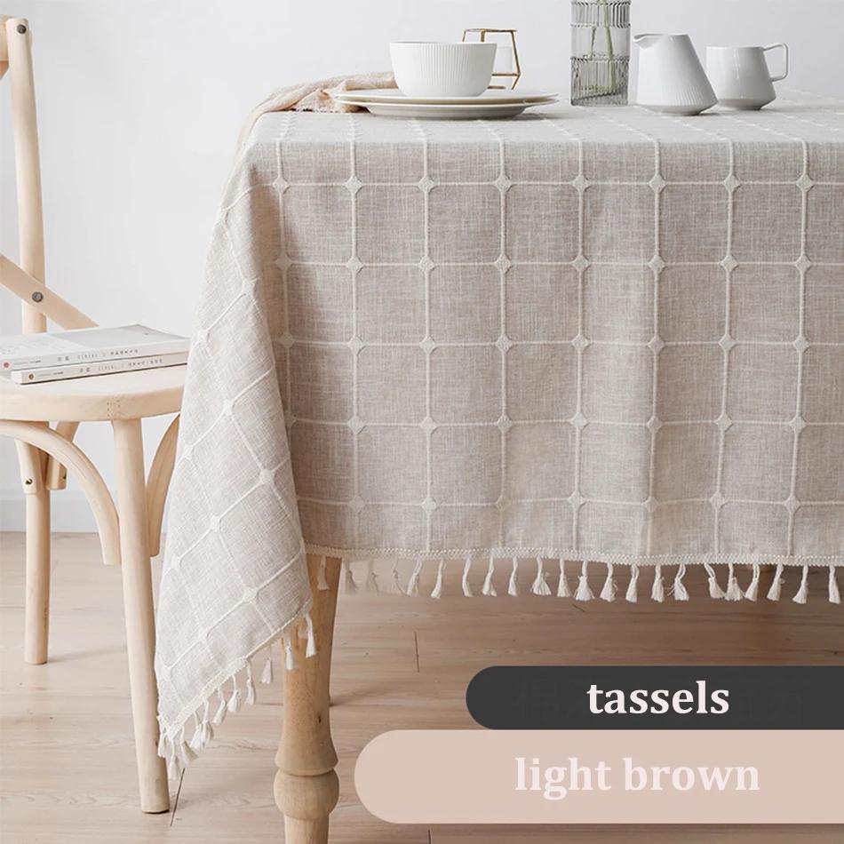 Three-dimensional Jacquard Checkered Lace Tablecloth,Cotton Linen Tassels Dust-Proof Table Cover,For Dinning Party Wedding Decor 60x60cm