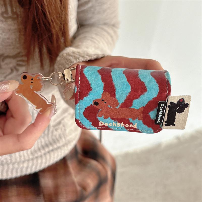 Flip leather blue brown dachshund for AirPods 1 /1 earphone protective case cover 1pro third generation new cute