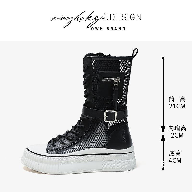 

Leather Martin boots women s new cool boots summer thin thick-soled inner height summer medium tube hollow net boots women 40