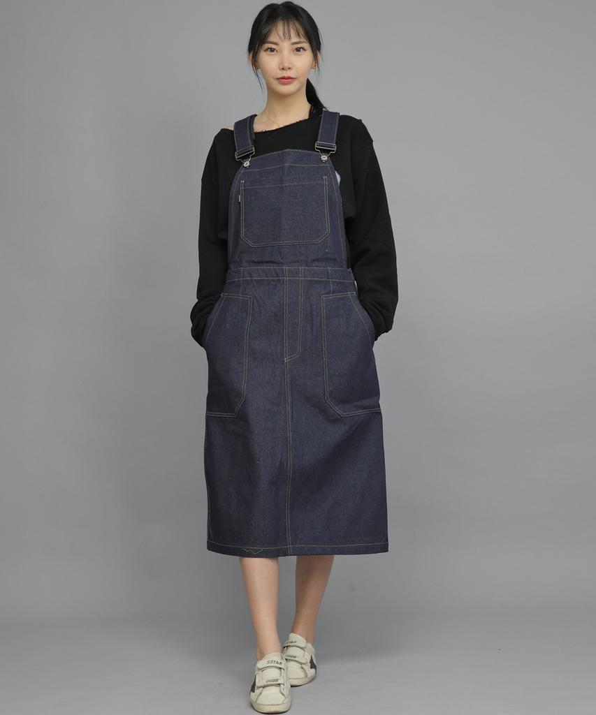 Seinteukeulu Wrinkle Band Overalls Skirt Swb-612 Denim Indigo