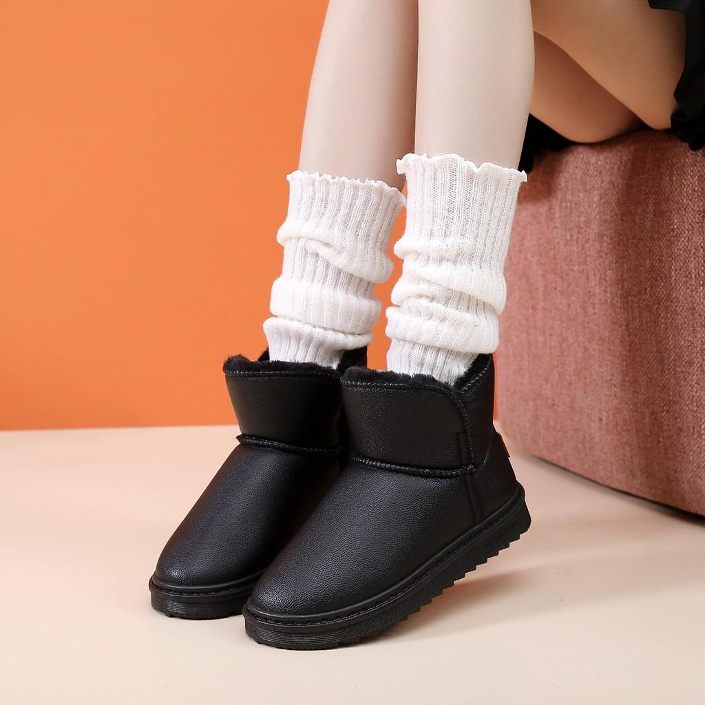 Stylish, Warm Leather Snow Boots: Waterproof, Non-Slip Sole, Thick Velvet Lining