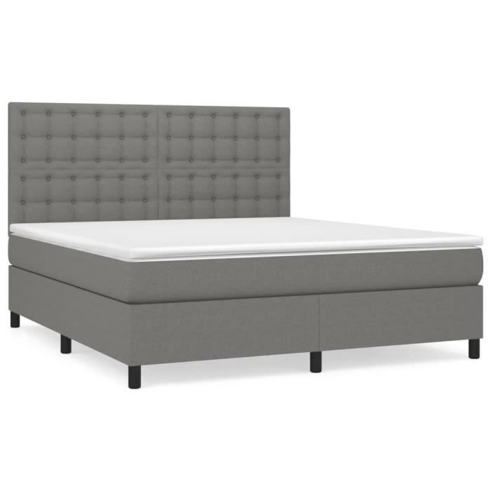 VidaXL Lit à sommier tapissier avec matelas Gris foncé 180x200cm Tissu - Modèle 3142114