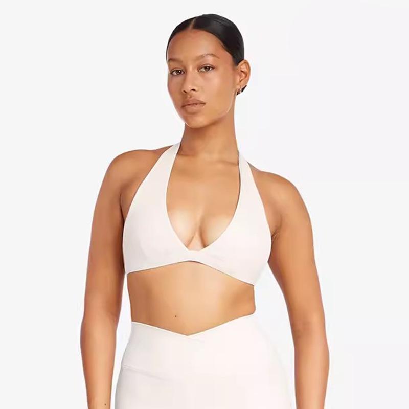 Breathable V-Neck Halter Sports Bra with Open Back - No Steel Rings, Perfect for Yoga & Fitness