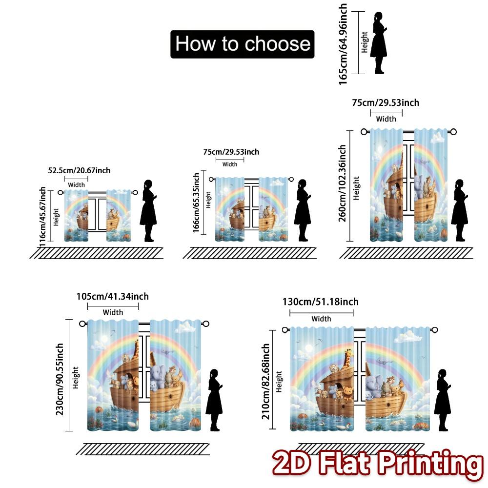 Set Of 2 Modern Flat Printing Curtains Without Rod Rainbow Ark Minimalist Fabric Outdoor Decorations Curtain Made Polyester