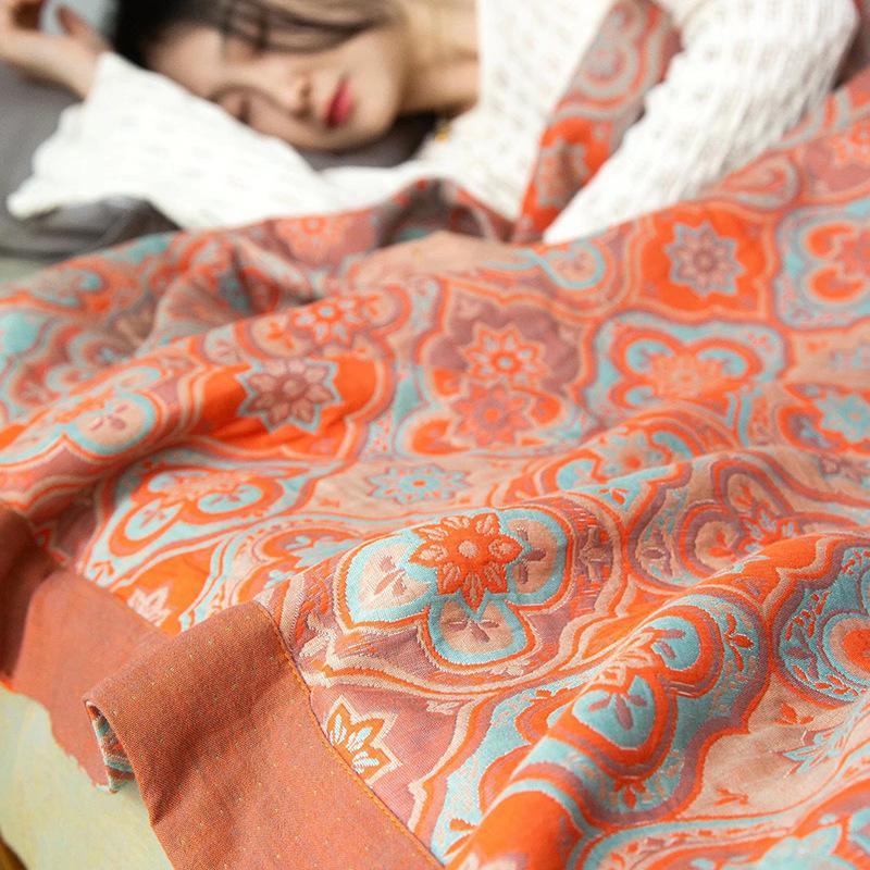 Luxe Drie-Laags Katoenen Gaas Jacquard Plaid – Ademend Multifunctioneel Dekbed voor Zomer, Moeder en Baby.