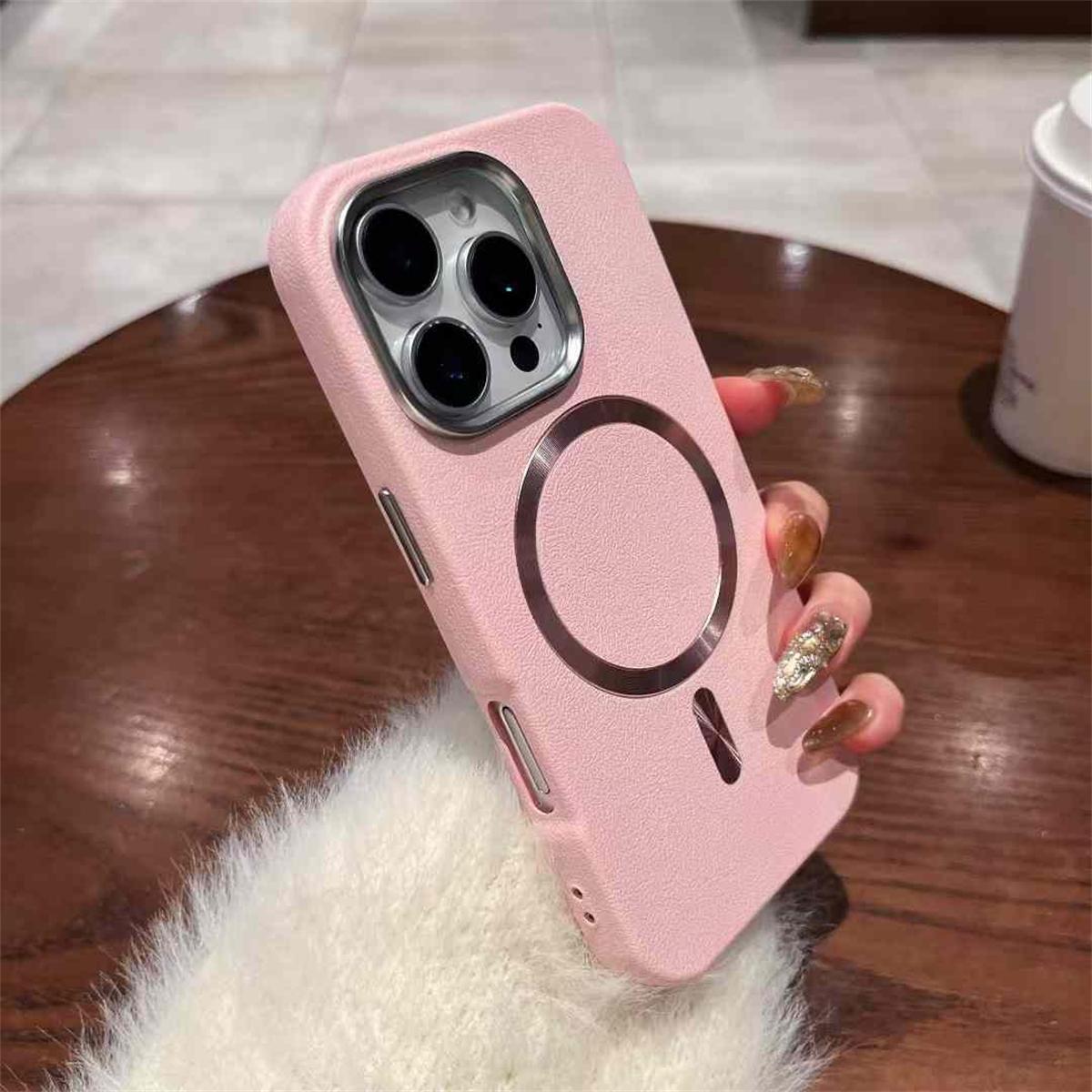 

Розкішний шкіряний магнітний чохол для телефону для iPhone 16 15 14 13 12 11 Pro Max протиударний чохол iPhone 14 Pro Max рожевий