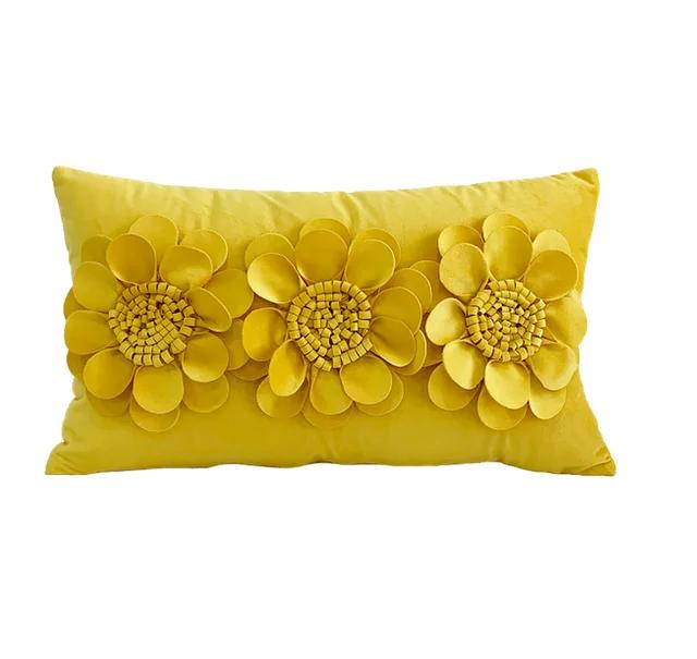 Fashion Modern Style Pink White Throw Pillows 45*45cm Velvet Stitching 3D Chrysanthemum Cushion Waist Pillow Blue Cushion Case