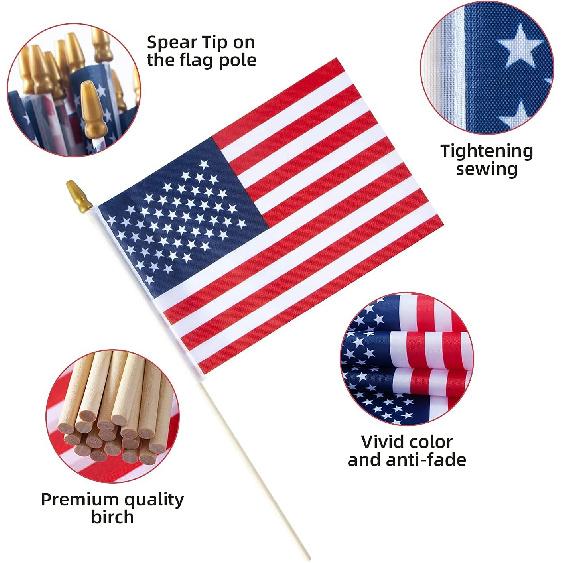 Small American 4x6 Inch Flags-50 Pack On Stick, Handheld American Flag/US Flag On Stick, for 4th of July Decorations, Patriotic Decorations, Party