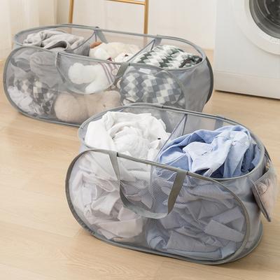 Laundry Baskets 2 Compartments Collapsible Mesh Laundry Baskets Portable Dirty Clothes Storage Basket Clothes Organizer