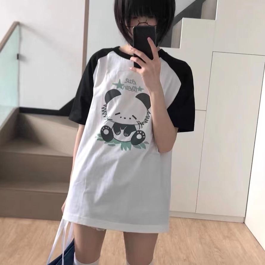 

Цветная блокирующая забавная футболка с принтом панды в стиле Харадзюку, женские футболки большого размера с графикой, летние повседневные футболки y2k, черные топы, уличная одежда
