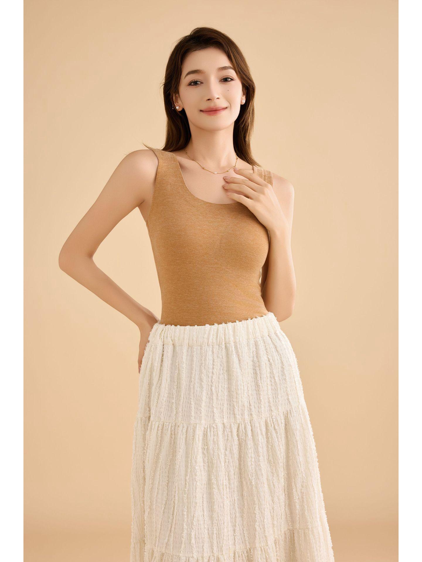 

[Pincai] Женское облегающее нижнее белье с U-образным вырезом из двухстороннего матового шелка: Бесшовный теплый жилет на подтяжках для осени/зимы 3XL (160-180 catties)