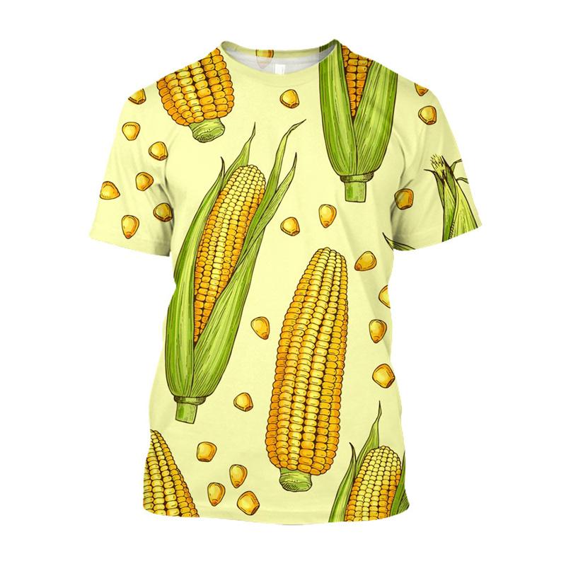 Summer Round Neck 3D Creative Corn Printed T-shirts Fashionable Casual Short Sleeved Children's Boy and Girl Kids Unisex T-shirts