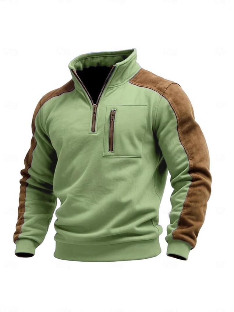 Men's Autumn/Winter Color Block Stand Collar Hoodie