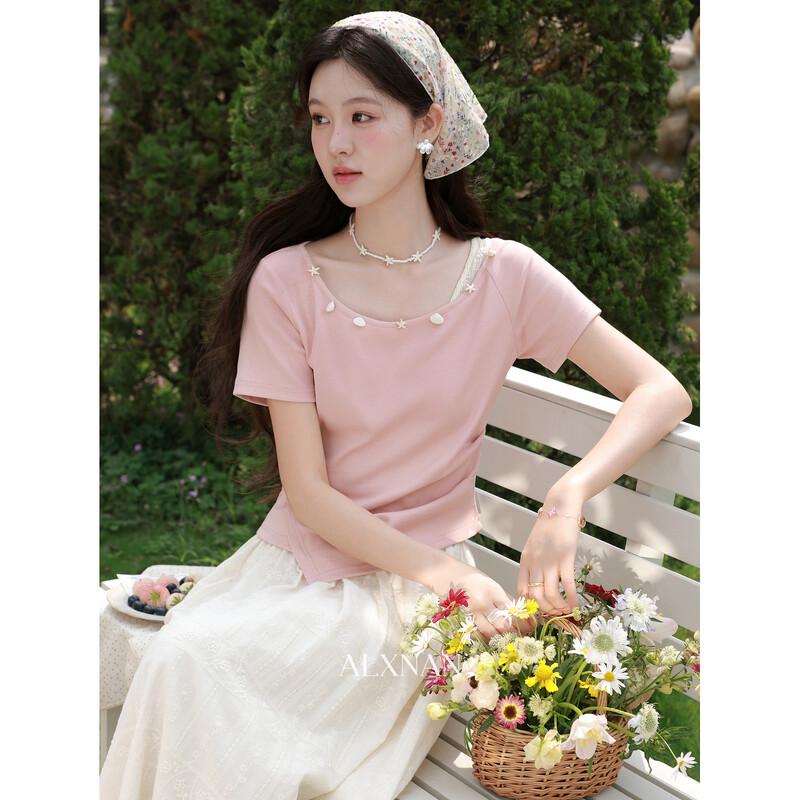 

Laxiangnan Pink Fake Two-Piece Short-Sleeve T-Shirt M