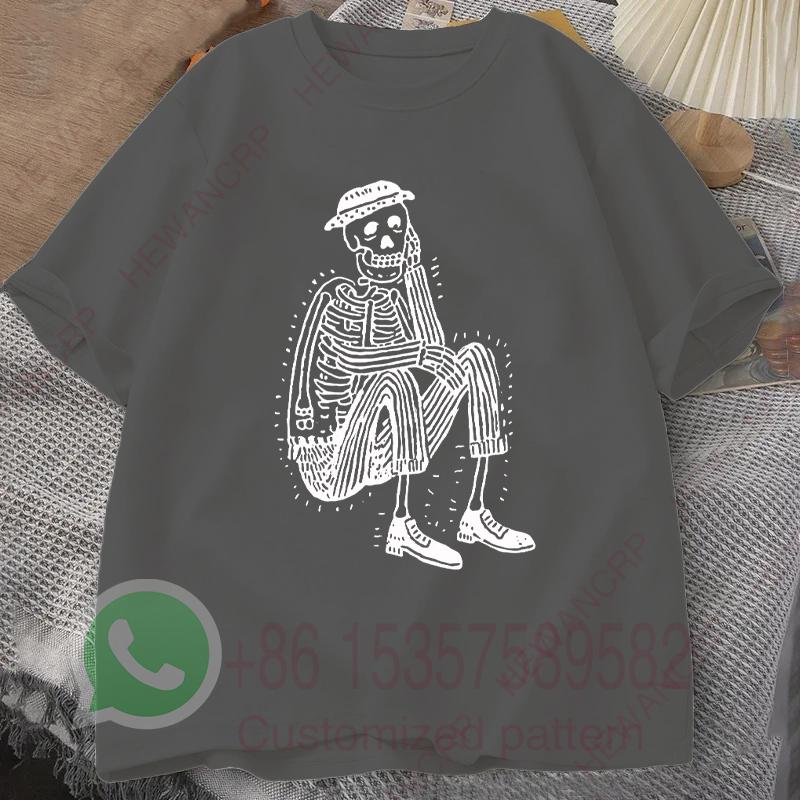 Skeleton Folk Tshirt Summer Tracksuit Mens Round Neck Pullover Shortsleeved Tops Casual Sportswear Harajuku Trendy Streetwear
