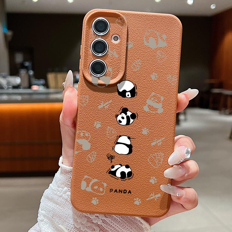 Cute Panda Print Case For Samsung S26 S25 Ultra S24 S23 S22 S21 FE A15 A35 A55 A16 A36 A56 A17 A18 A37 A57 5G Leather Texture Soft Cover