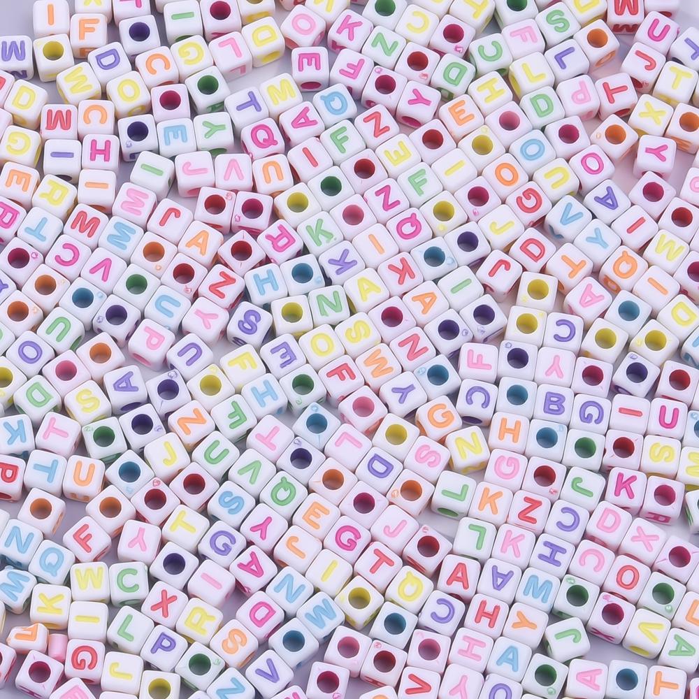 Mixed Acrylic Color 26 Initial Letters Big Hole Beads For Jewelry Making Supplies White Block Spacer Bead DIY Bracelet Materials