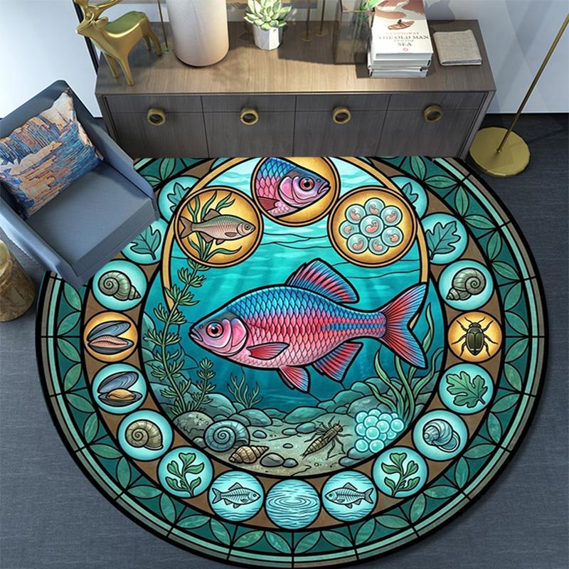 Aquatic Life Cycle Round Area Rug Under Office Chairs Bedroom Living Room Home Decor