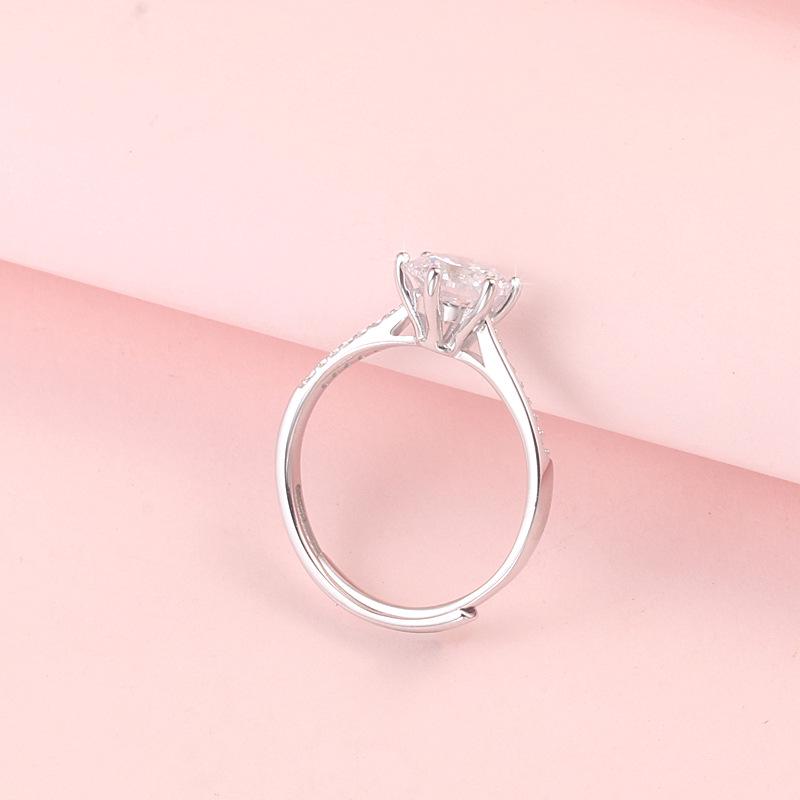S925 Sterling Silver Adjustable Six-Prong Diamond Simulated Ring for Women - Elegant, Light Luxury Proposal Jewelry