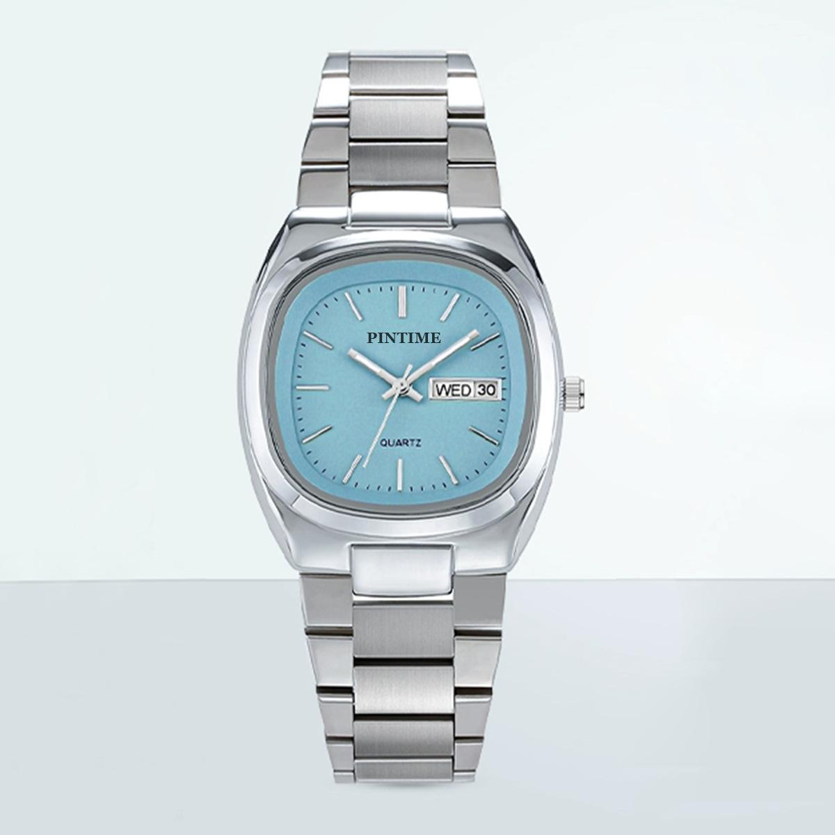 

Ladies Watch Fashionable Retro Simple Square Stainless Steel Double Calendar Waterproof Luminous Quartz Casual Watch