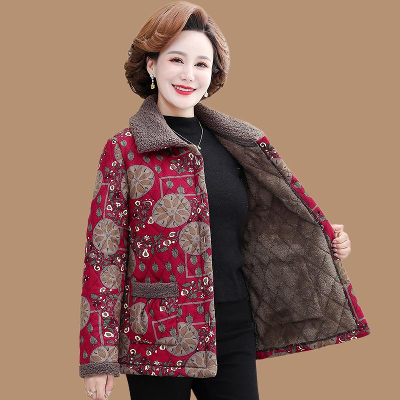 

Женская зимняя куртка с хлопковой подкладкой: Теплое, на бархатной подкладке, короткое пальто для мам среднего и пожилого возраста 3XL (120-135 jin)