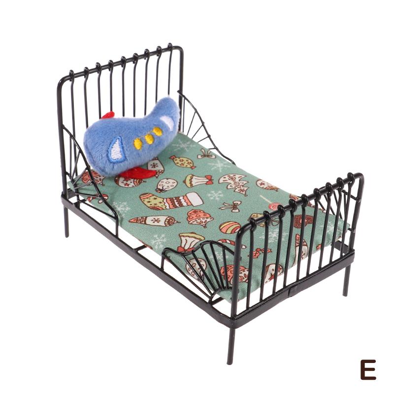1:12 Dollhouse Mini European Iron Bed Cradle Bed Cushion Mattress Bedroom Decor