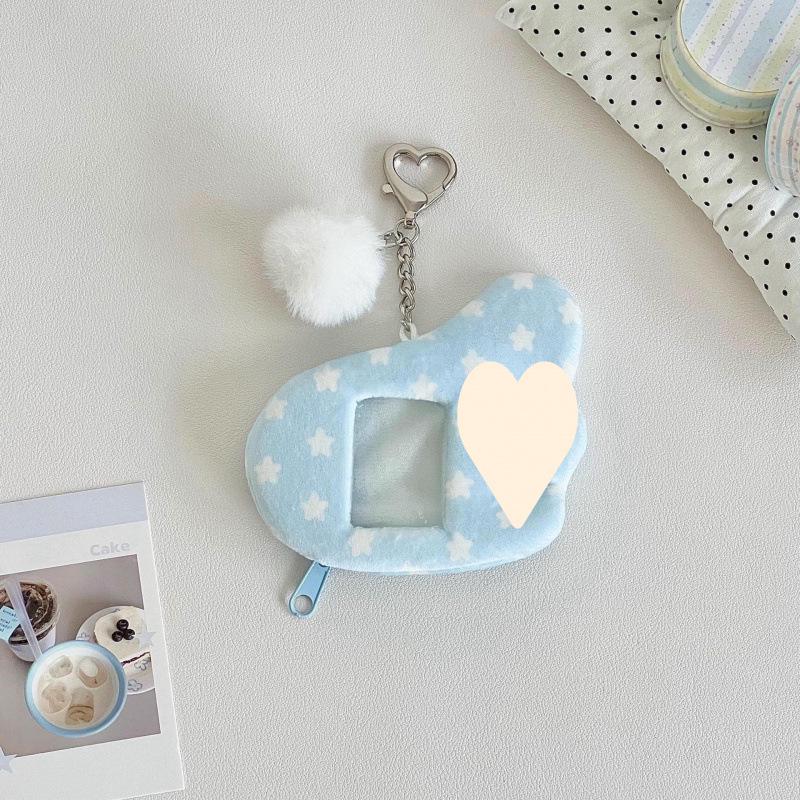 Star Wings Plush Photo Card Holder Keychain - Stylish Small Card Sleeve & Backpack Pendant