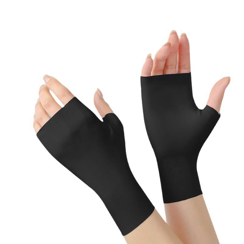 UV Protection Fingerless Manicure Gloves - Black, Breathable, Thin Ice Silk, Shields Against Radiation for Nail Lamp.