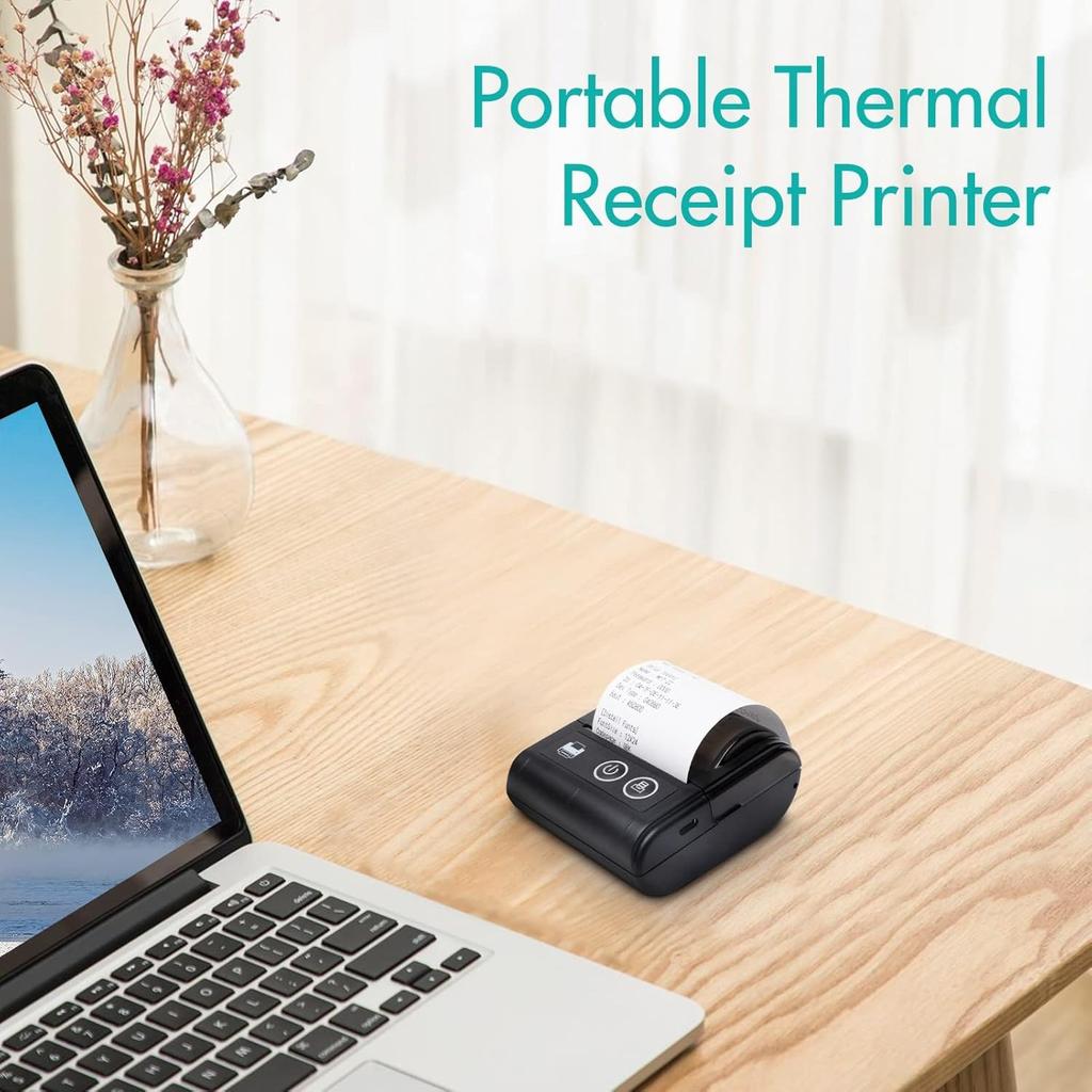 Portable Mini Thermal Receipt Printer USB & BT Connection 2 Inches 57mm Wireless Printer High Speed with 1 Roll Paper Inside Compatible with iOS