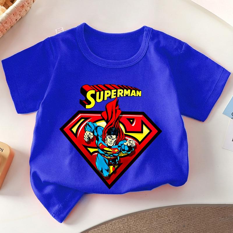 Anime Super Man Summer T Shirt Supermans Short Sleeve Tee Cartoon Print Boy Girl Clothes O Neck Casual Children Cotton Tops