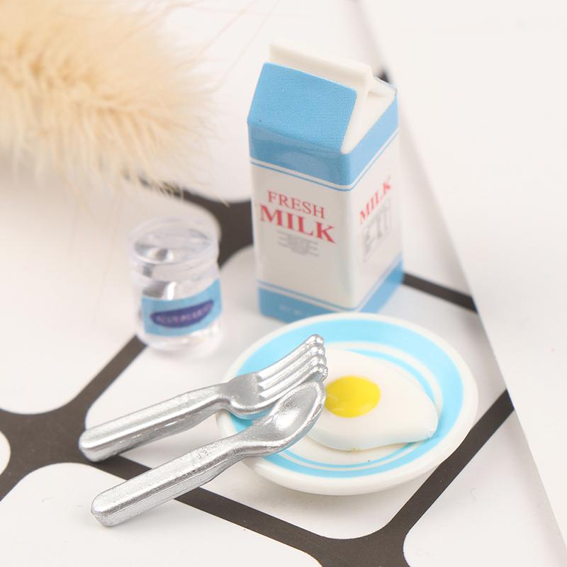 6Pcs Dollhouse Miniature Eggs And Milk Toys Doll Food Kitchen Accessories