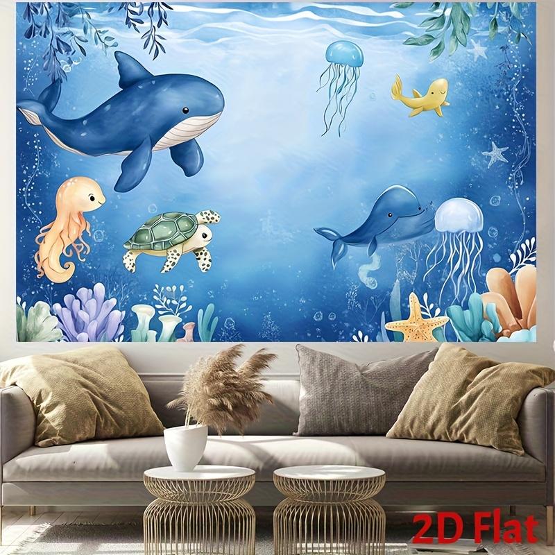 2D flat banner, single-piece underwater birthday background, distinctive marine creatures, corals and underwater theme