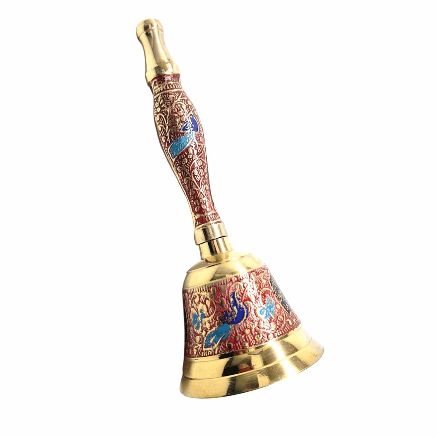 Trinity Designs 7 Inch Brass Ghanti Pooja Bell - Indian Traditional Carving, Premium Feel - Meditation Bell for Home Temple