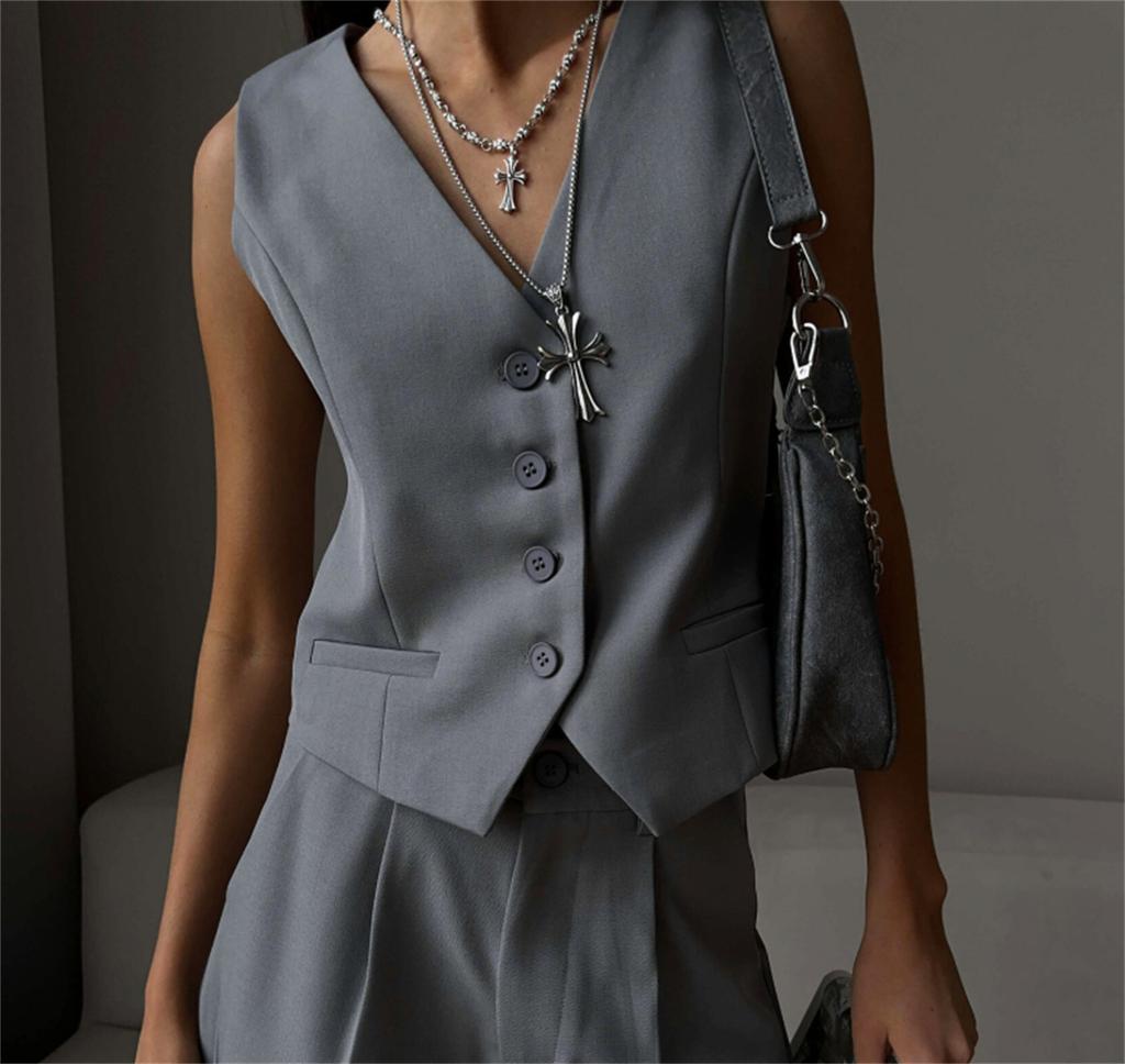 Gilet Moda Coreana Primavera Estate Nuovo Donna Corto Moda Scollo a V Senza Maniche Casual Blazer Gilet Cappotti Top Femminili