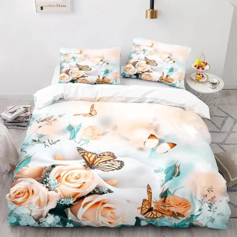 Butterfly Duvet Cover Set 3D Galaxy Purple Butterfly Floral Printed Bedding Set Fantasy Theme King Size Comforter Cover for Girl