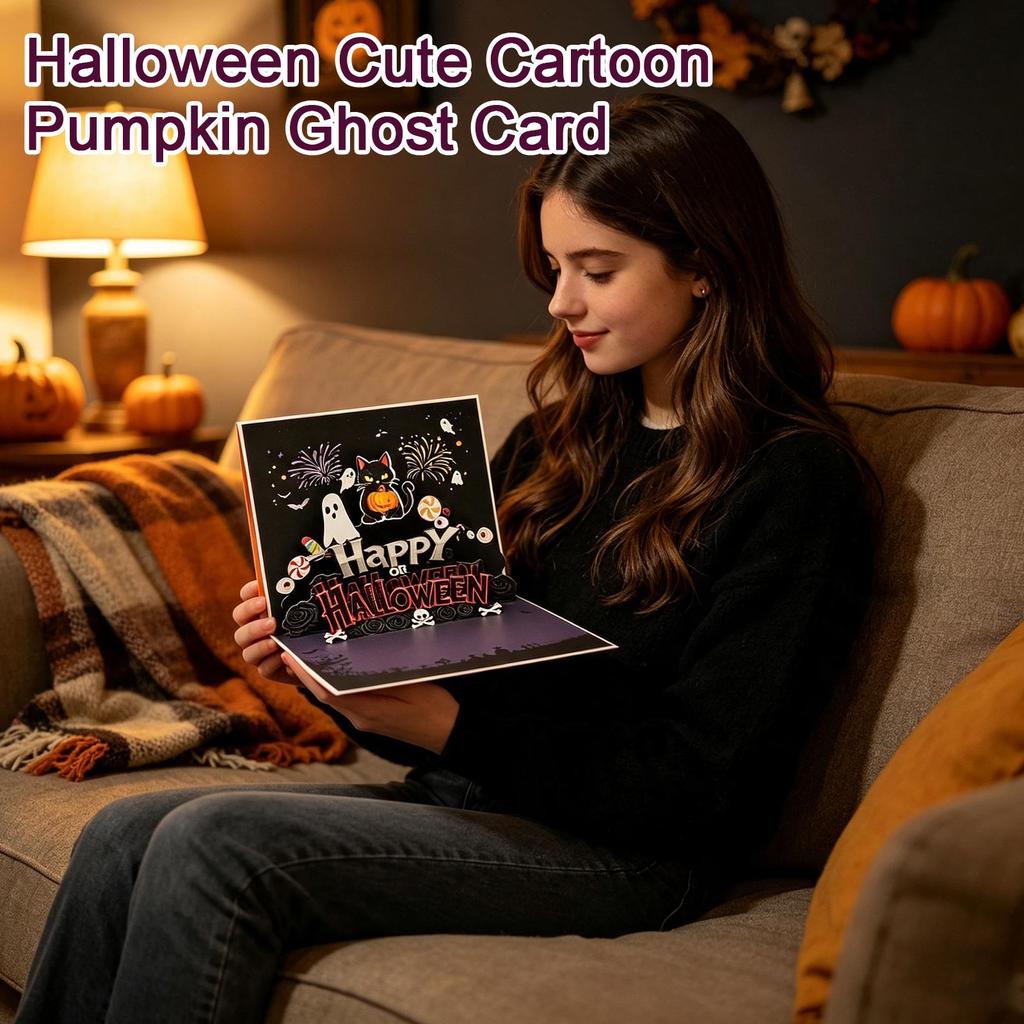 Halloween Greeting Cards with Cute Pumpkin and Design for Holiday Wishes